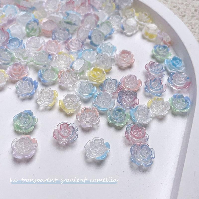 50Pcs 3D Mix Sizes Beautiful Blossoming Rose Flowers Resin Adhesive Nail Art  Decorations Manicure Kawaii Charms