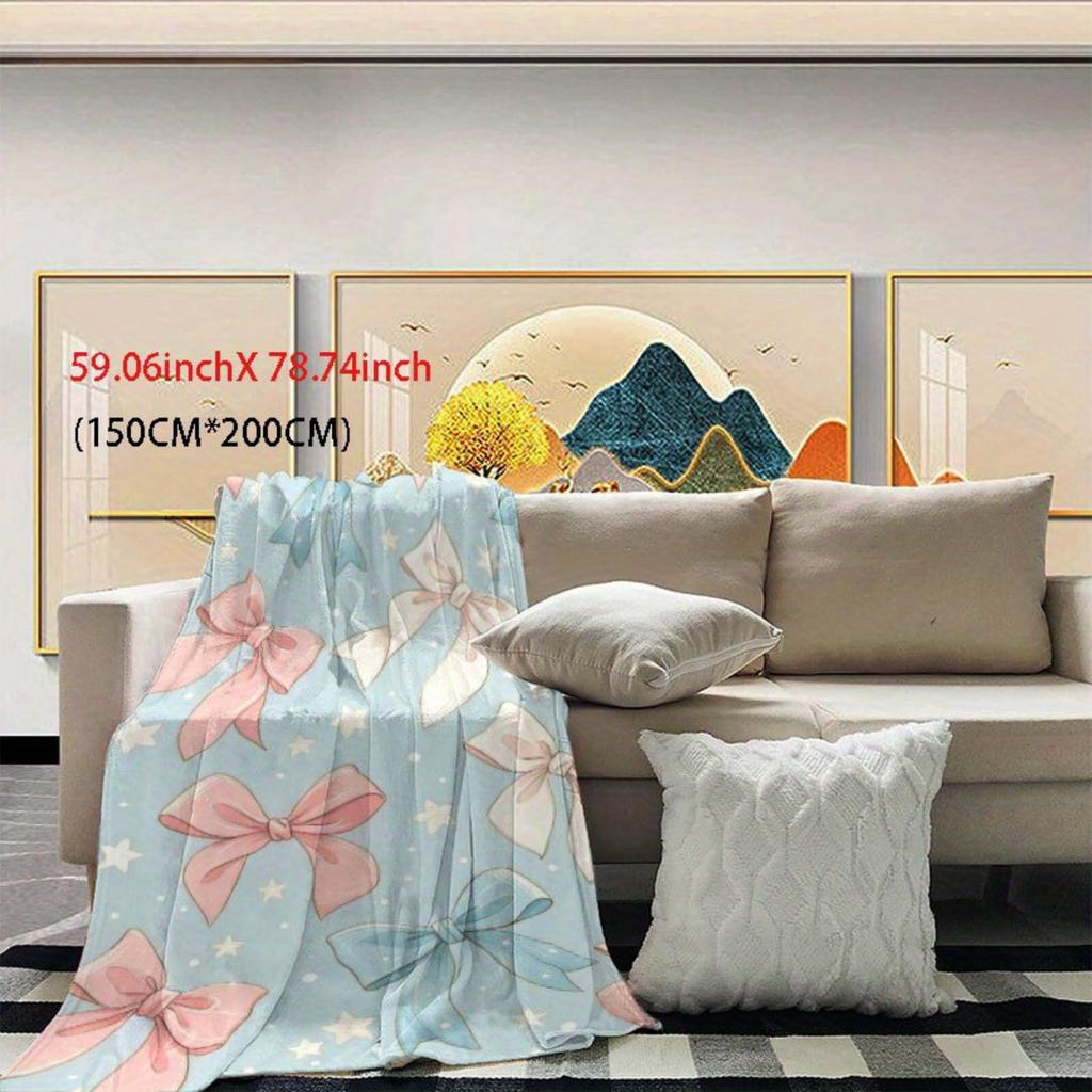 Bow-patterned Flannel Blanket - Soft and Warm, Suitable for Sofas, Beds, Chairs, Camping, and Festival Gifts for Family