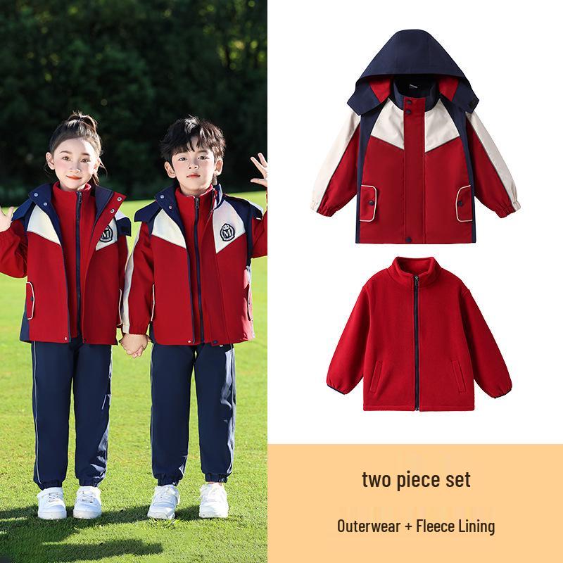 Elementary School Windbreaker Three-Piece Uniform Set for Kindergarten and First Grade - Spring, Autumn, and Winter
