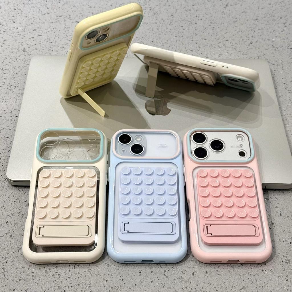 Contrasting color large window suction cup invisible bracket for Apple 17PROMAX Macaron solid color all-inclusive mobile phone case 18