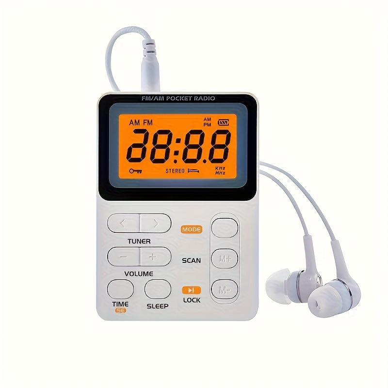 Mini Portable AM FM Pocket Radio Equipped Stereo Earphones Auto Preset Stations Key Lock & Sleep Timer Battery Operated for Running Camping Outdoor
