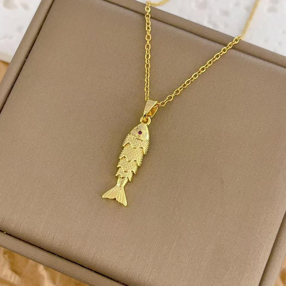Collar de Peces Pequeños Retro Móviles para Mujer Colgante de Koi de Lujo Personalizado Cadena para Clavícula de Acero Inoxidable Accesorio de Joyería