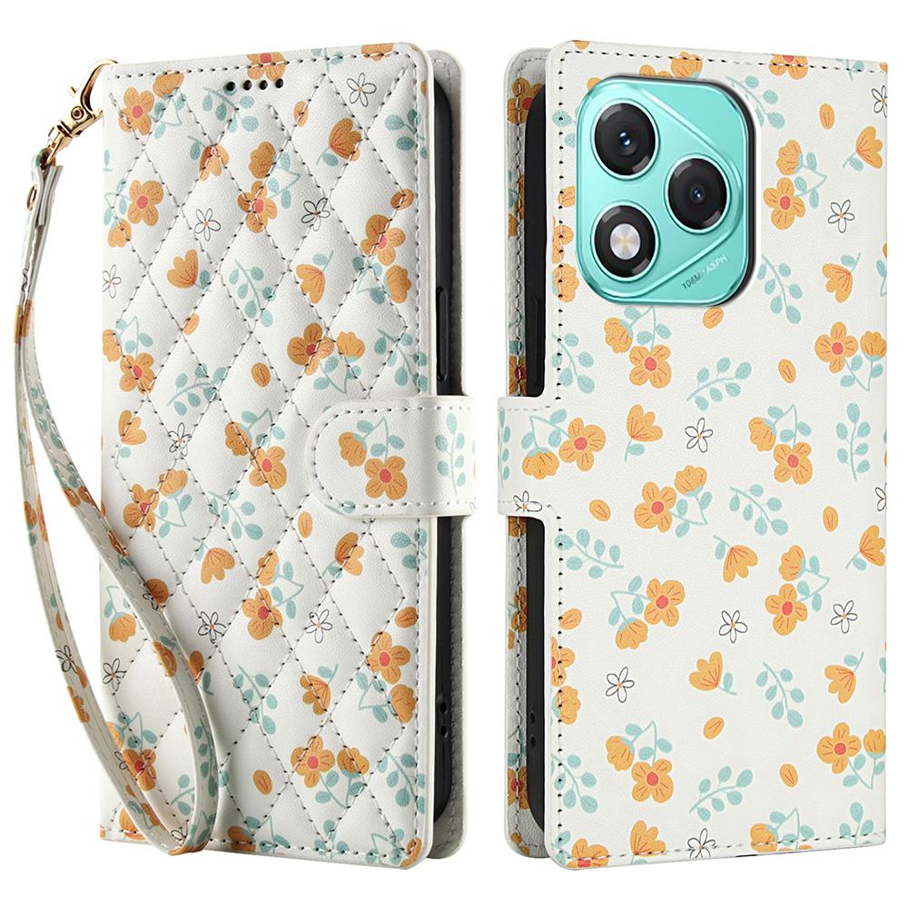 Für Honor 400 Lite 5G Brieftasche Hülle Rhombisches Blumendesign Leder Klapphandyhülle mit Riemen