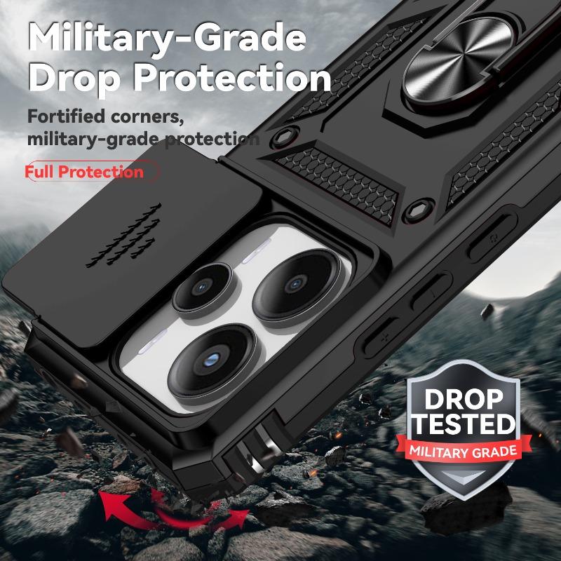 Suitable for Xiaomi Redmi Note 10 11 13 14 Pro Phone Case Car Magnetic Ring Bracket Sliding Camera Lens Armor Shockproof Case