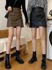 Autumn Women's High Waist Pleated A-Line Black Mini Leather Skirt - Plus Size Bodycon with Anti-Exposure Design