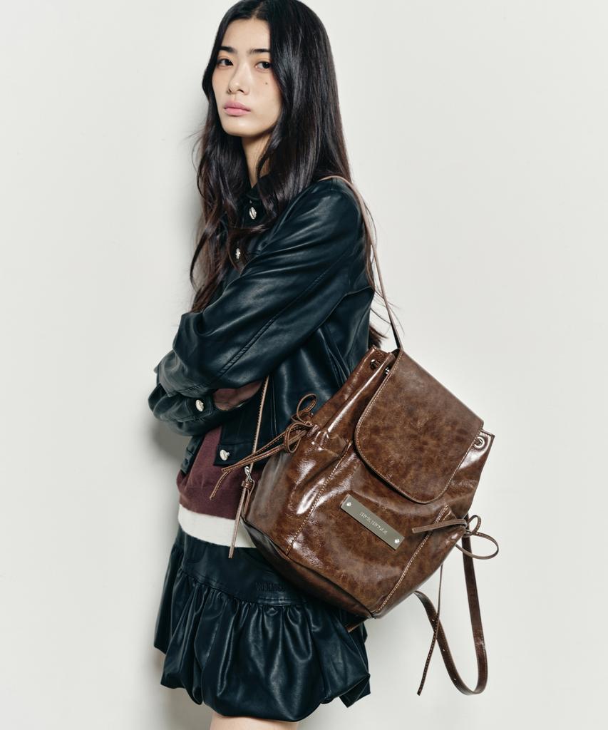 Nick&Nicole Crystal Leather Shirring Backpack_Brown