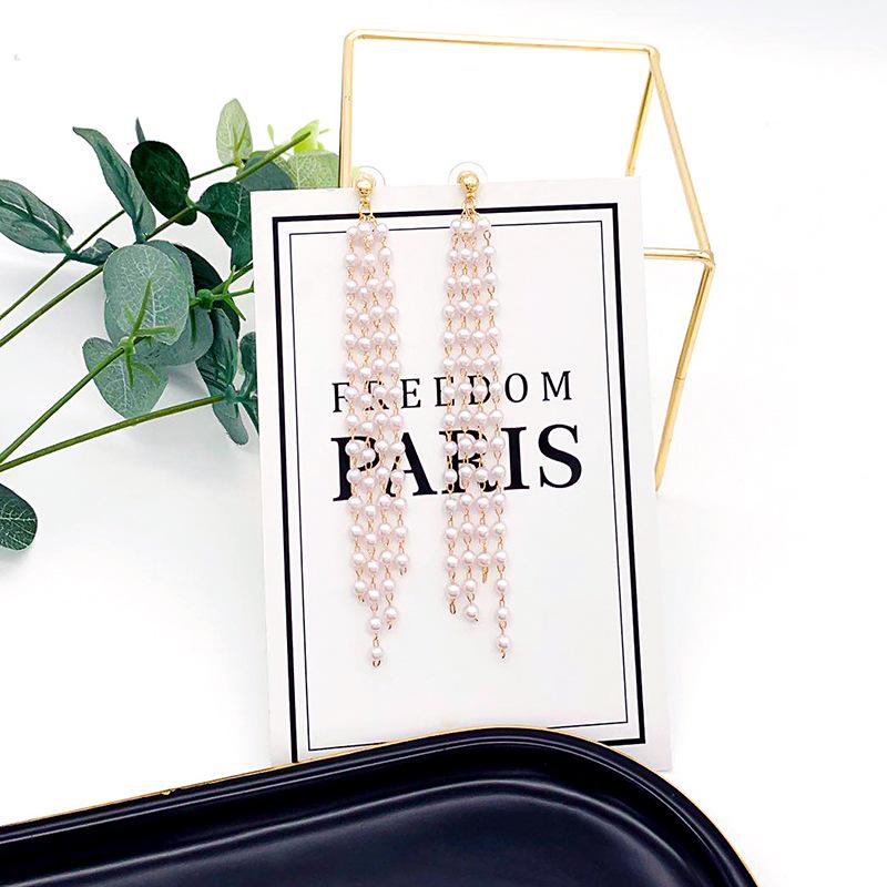 Fashion Long Pearl Fringed Earrings For Women, Temperament, Personality, Trend, Fairy And Thin Earrings
