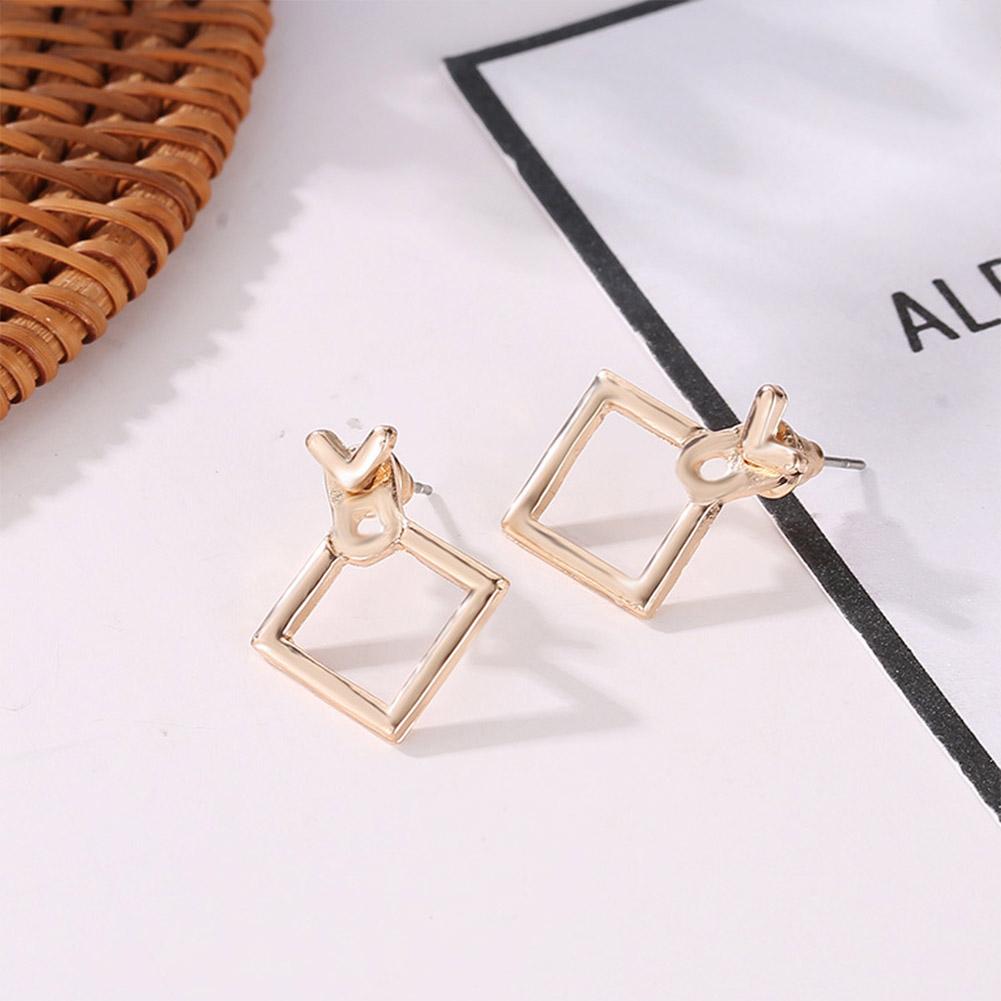 Women Fashion Simple Geometric Hollow Diamond Square Earrings
