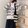 Autumn and winter new versatile striped contrasting color knitted cardigan top women's loose lazy wind outside sweater jacket