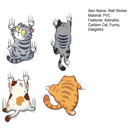 Cartoon Kratzende Katze Wandaufkleber Lustiger 4 Kletternde Katzen Aufkleber Niedlicher Katzen Stoßstangenaufkleber für Auto LKW Motorrad Wand Fenster Dekor