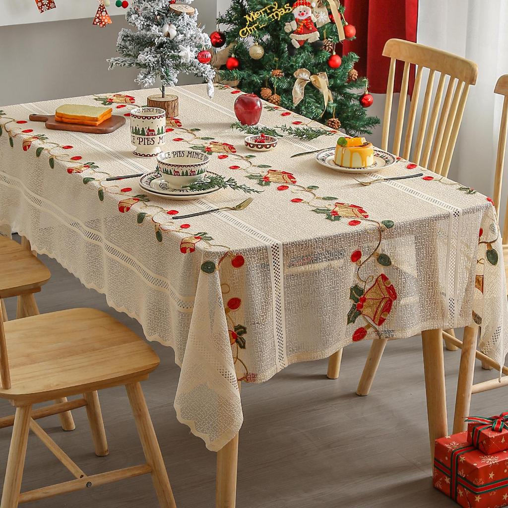 Elegant Pastoral Cotton-Linen Lace Tablecloth: Artistic, Dustproof, Non-Slip, Heat-Resistant, Hollow Design