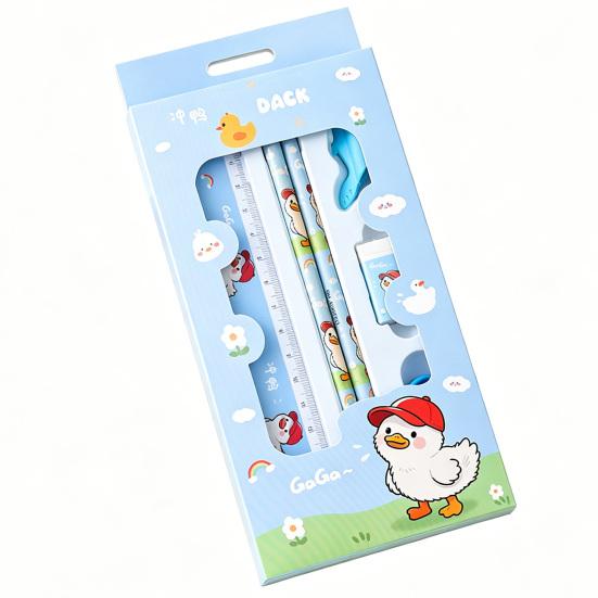 6Pcs/Set Stationery Set Cartoon Design Complete School Supplies with Pencil Eraser Ruler Back To School Stationery Kit