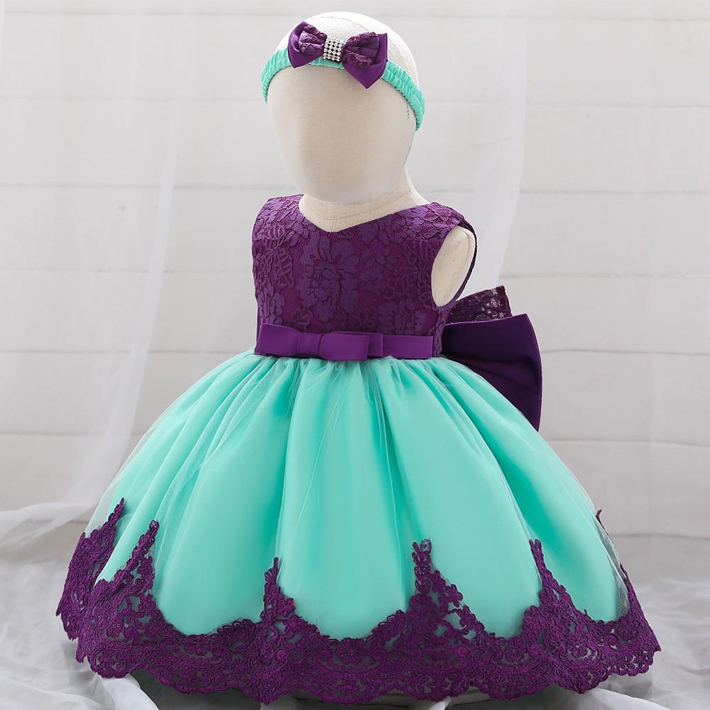 Infant Girls' First Birthday Lace Princess Dress with Bow