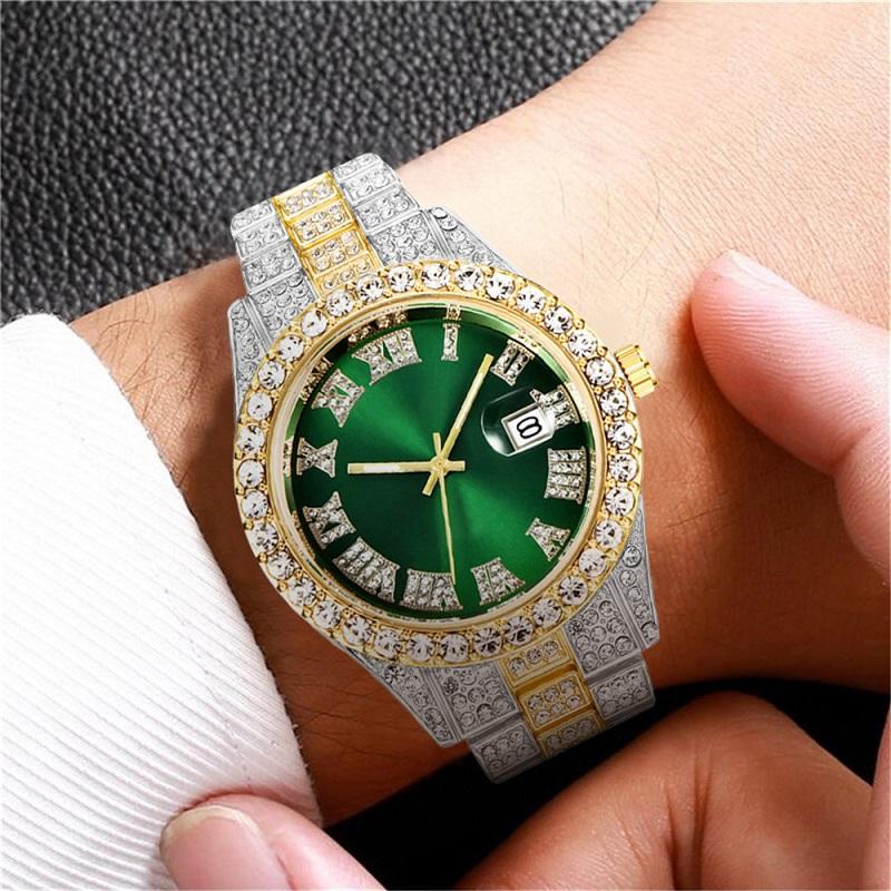 Luxury Watch Diamonds Male Watch Water Proof Brand Watches Stainless Steel Round Clock Men Quartz Wristwatches Gift Boyfriend Hiphop