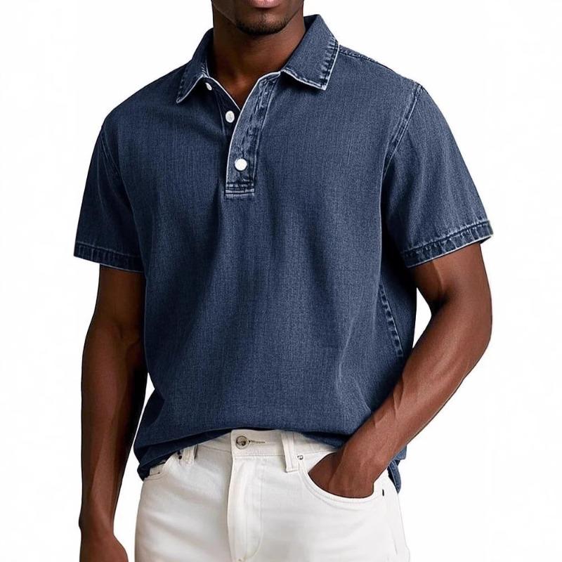 Men's Fashion Solid Color Inlaid Pattern Retro Short Sleeve Polo Shirt