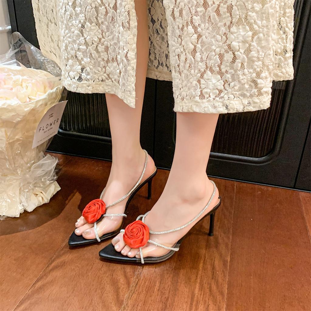 Designer Sandals for Women 2025 Summer New High Heeled Sandals Elegant Pointed Open Toe Sandal Fashion Flower Sandals for Women