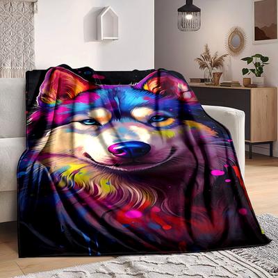 1pc Colorful Wolf Art Blanket Lightweight Blanket Throw Blanket For Sofa, Bed, Travel, Camping, Livingroom, Office, Couch, Chair Yy251010067