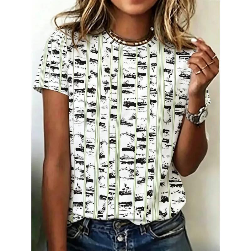 Modisches Damen Rundhals Kurzarm 3D Lässiges Farbprint Lässiges Kurzarm Rundhals T-Shirt