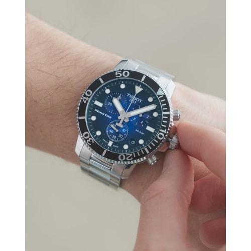 Tissot Seastar 1000 Chronograph Watch with Bracelet, Officially Imported, Men's, Blue Dial, T1204171104101