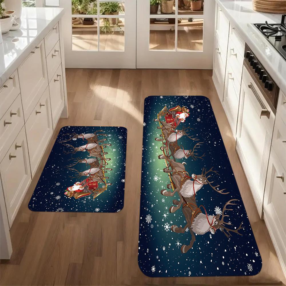1Pcs Anti Fatigue Kitchen Rugs,Christmas Deer  Print Waterproof Non-Slip Thick Cushioned Kitchen Mat Heavy Duty Comfort Standing Mat for Kitchen
