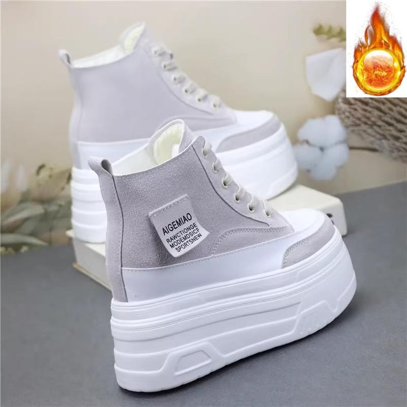 Mode 12CM Herbst Neue Damen Dermis Sport-Sneaker High Top Schuhe Weibliche Vulkanisierte Damen Freizeit-Laufschuhe Stiefeletten Damen