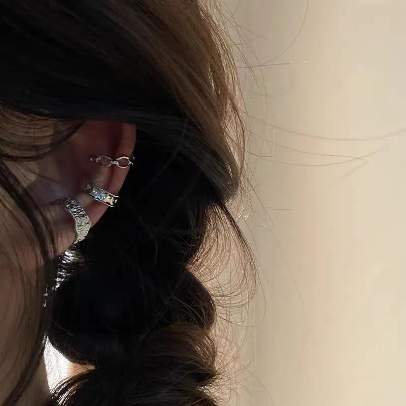 Hiphop Punk Lava Texture Chain Irregular Edge Metal Ear Cuff Non-Piercing Fake Cartilage Trendy Clip Earrings Women Men Zircon