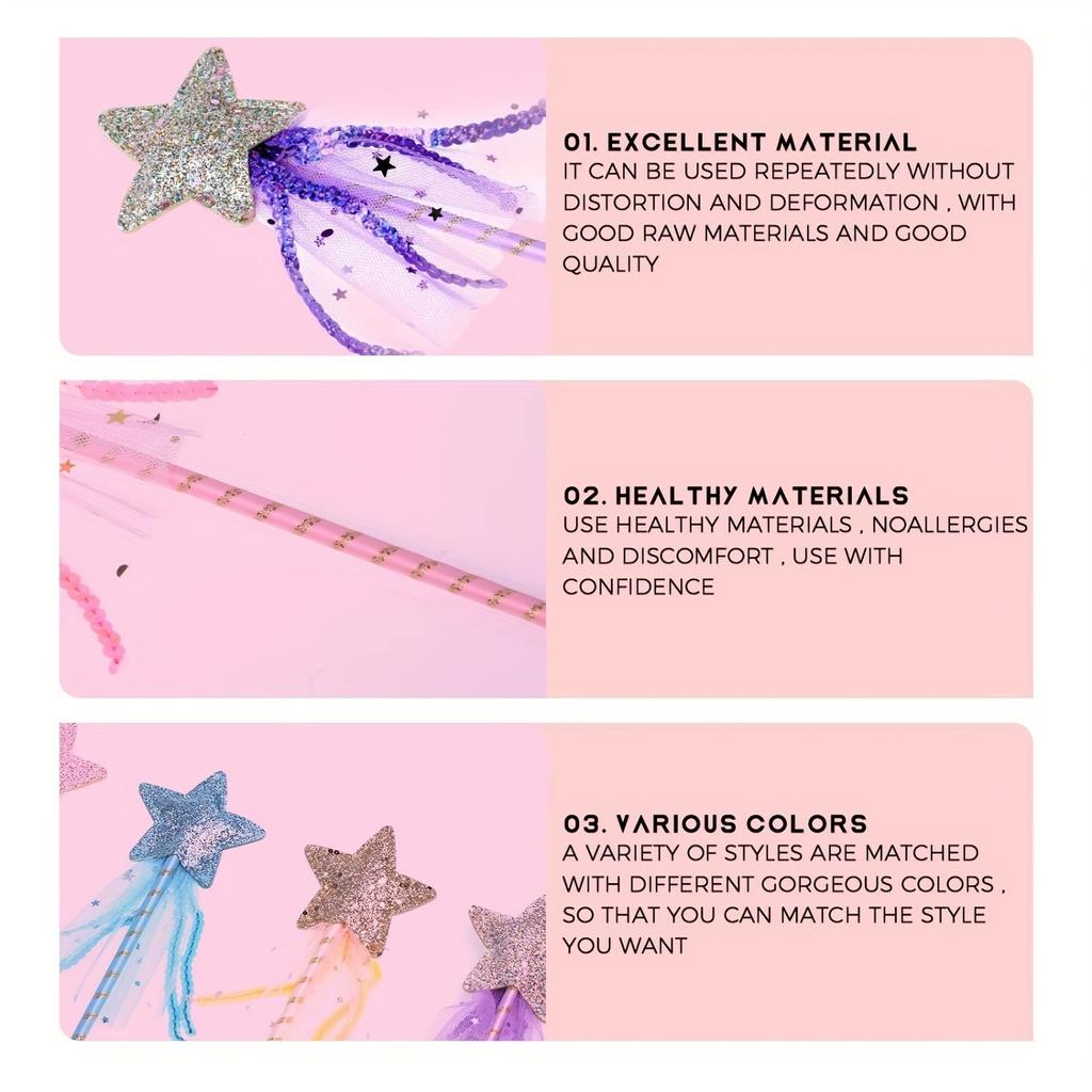 Glitter Stjärnstavar Prinsessa Ängla Fe Stjärna Magiska Stavar Flickor Fe Magi Utklädningskostym Rekvisita för Födelsedagsfest Tillbehör