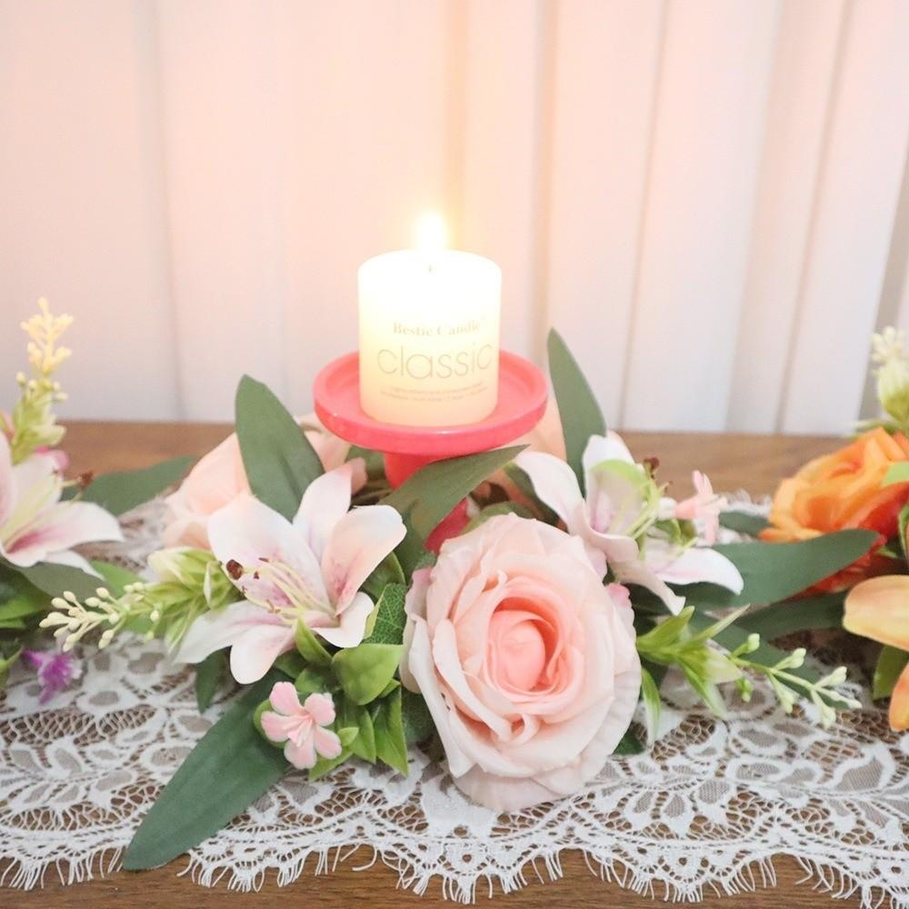 Umělé květiny Prsten na svíčku Simulovaný mini růžový věnec Věnec na svícen Vánoční ozdoba