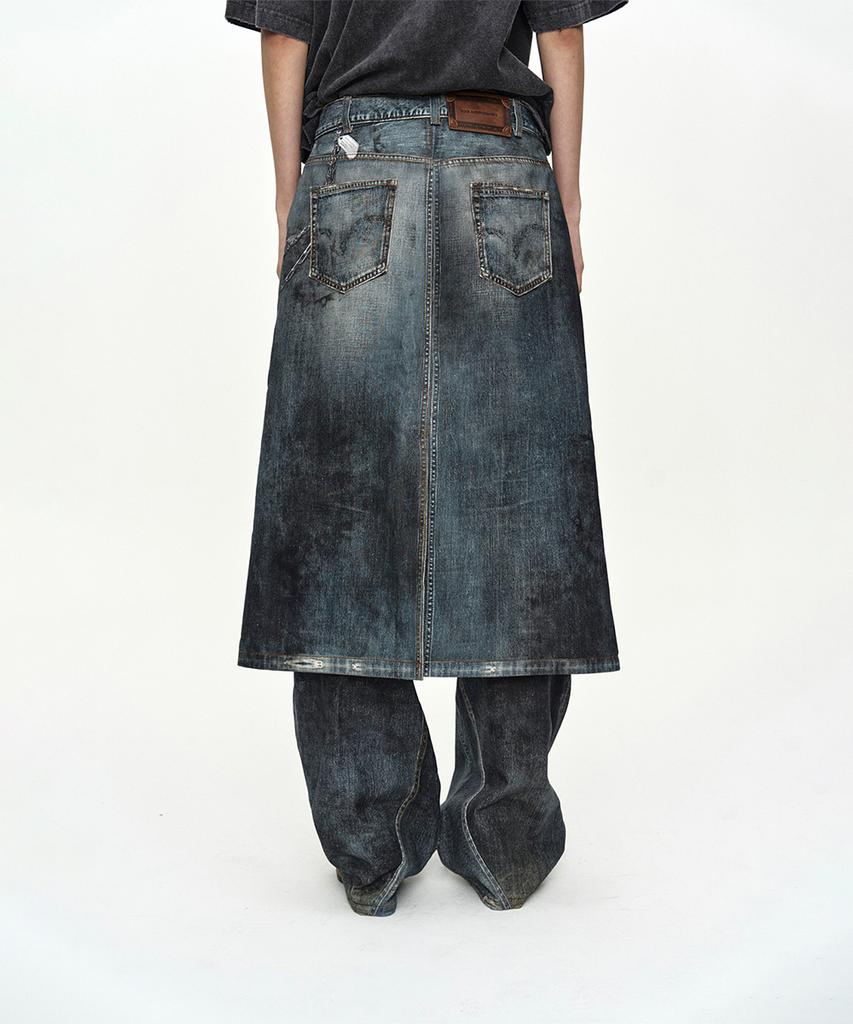 Andersson Bell Denim Trompe-Loeil Graphic Wrap Skirt Apa918W(Mid Blue)