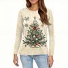 Women's Fashion Casual Slit Hem Round Neck Long Sleeve Loose Christmas Printed T-Shirt Ladies Top