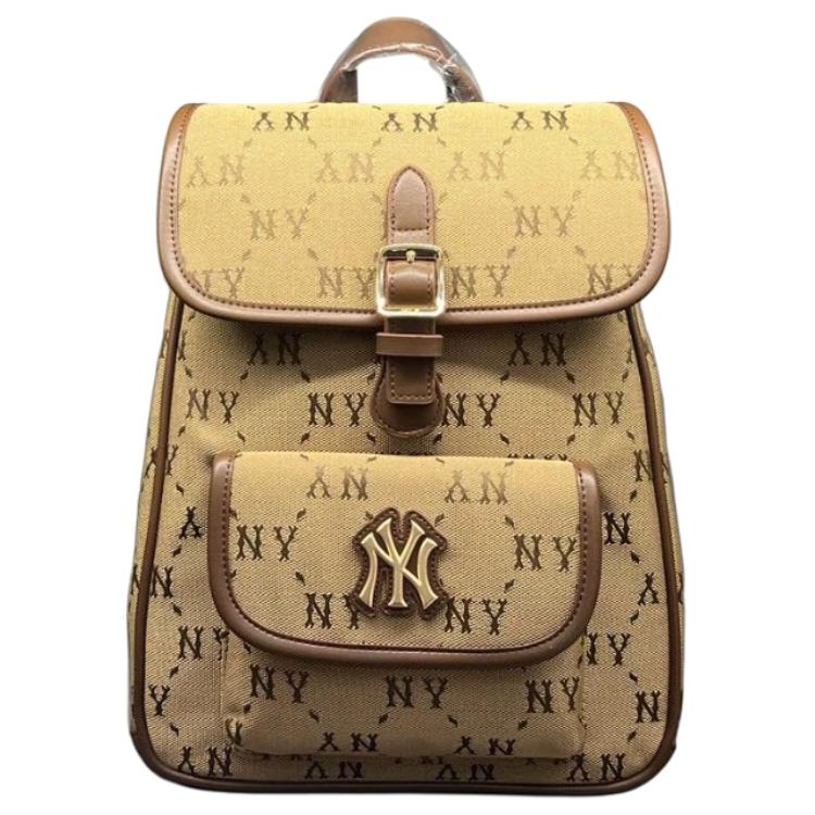 

MLB Casual Fashion Diamond Pattern Backpack Women Backpack Beige 7ABKMD74-50BGS Beige