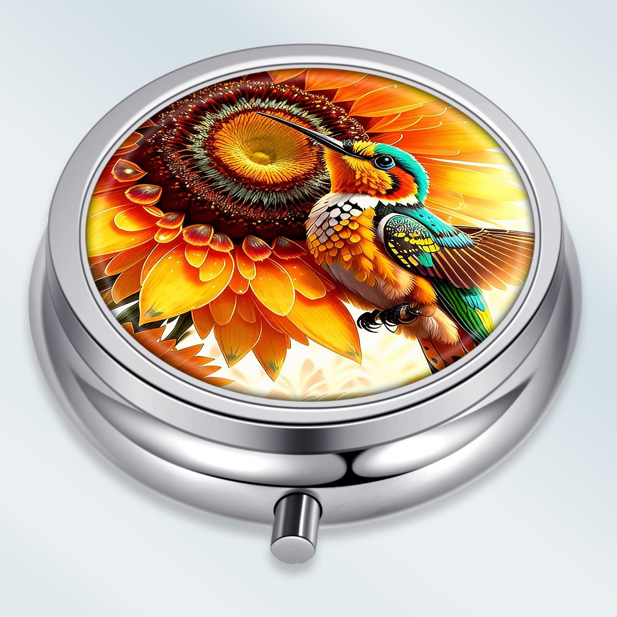 

Portable Pill Box with 3 Compartments, Mini Metal Medicine Organizer Case, Cute Printed Pill Container for Vitamins, Pills, Jewelry, Travel, Daily Use разноцветный