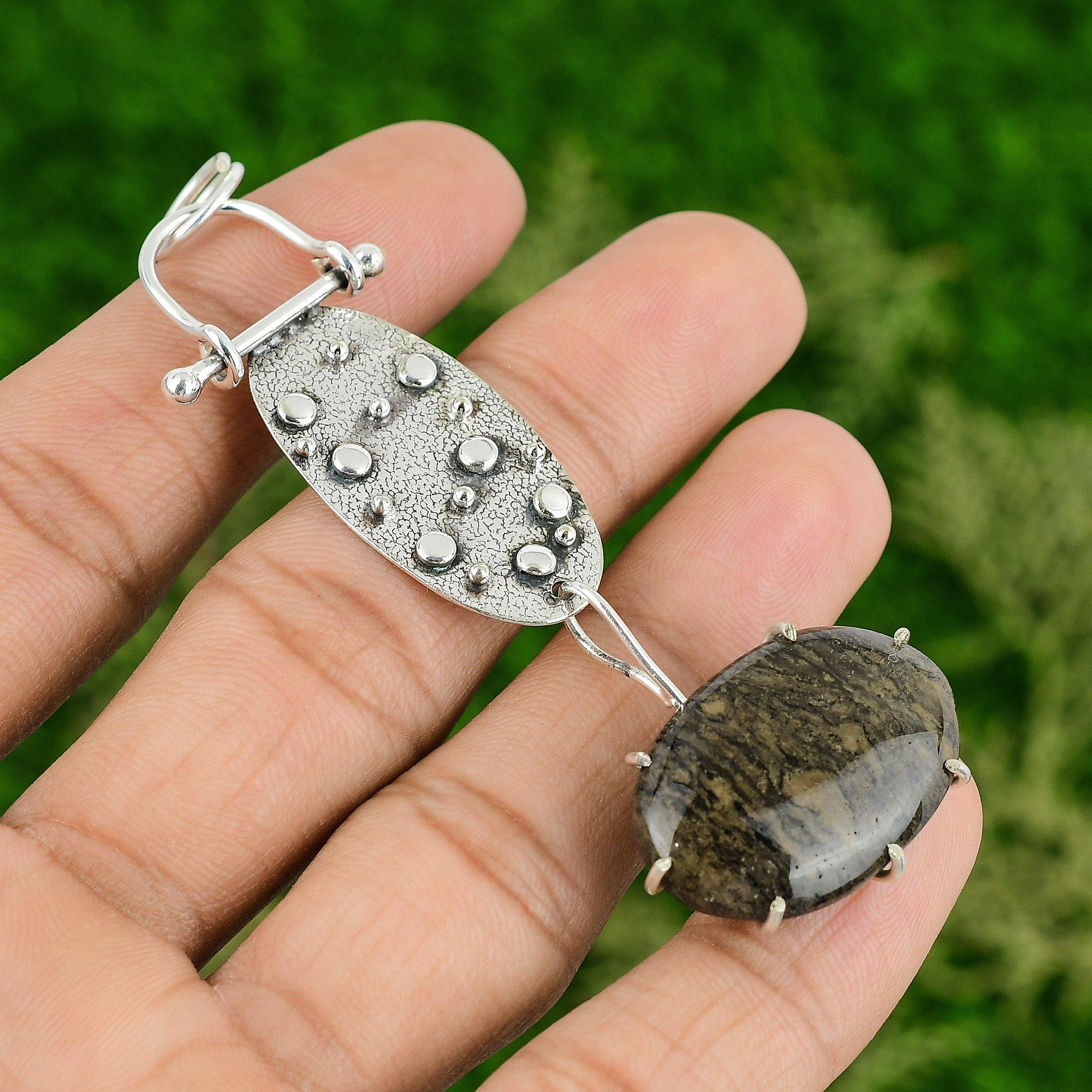 

925 Sterling Silver American Picture Jasper Stone Boho Bezel New Pendant Jewelry