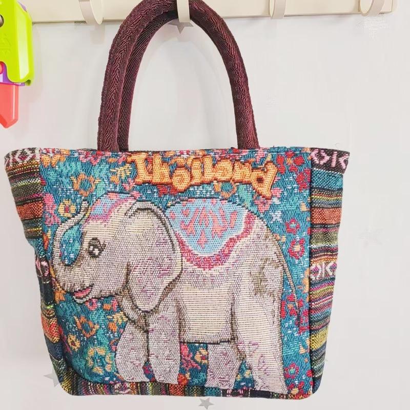 Canvas bag, women's large-capacity double-sided embroidered animal handbag, mommy bag, go shopping, handbag