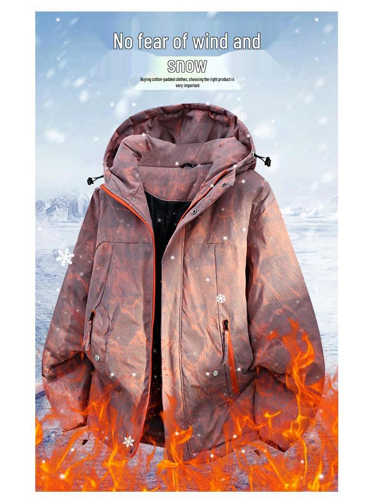 Giacca da Sci in Cotone Ispessito con Cappuccio Mimetico da Uomo e Donna - Capo d'Abbigliamento Invernale alla Moda