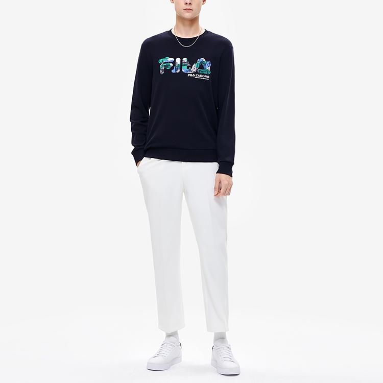 FILA Classic Cotton Crew Neck Logo Sports Knit Pullover Sweatshirt Men sweatshirt Legendary-Blue F11M238204FNV