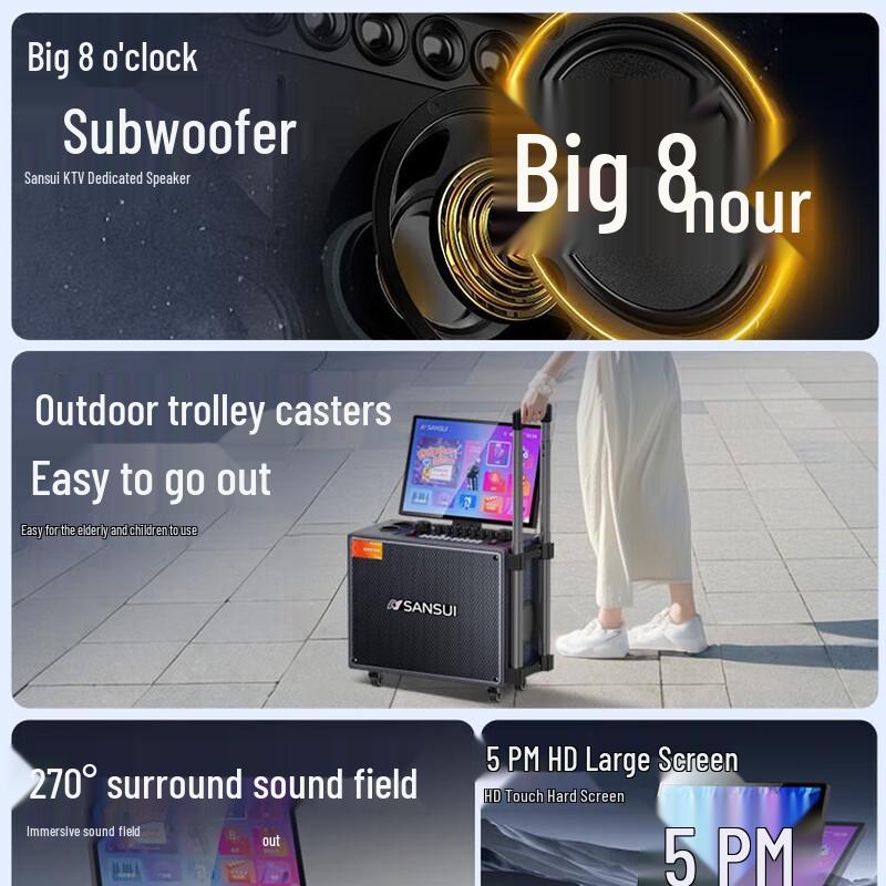 SANSUI Q065 Portable Outdoor Karaoke System with Display CN Plug (adapter Included)