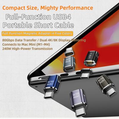 USB4 Thunderbolt4/3 Magnetic USB C To Type C Adapter 240W 80Gbps Fast Charging Magnet Charge Converter Cable 8K Adapter For Mac