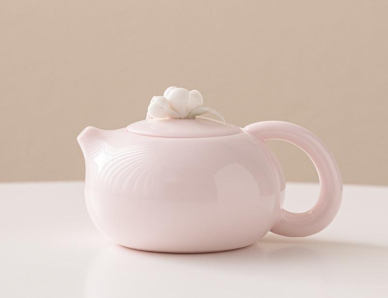 Pfirsichpulver gekniffene Blume Xishi Kanne Keramische Teekanne Haushalt handgefertigte Teekanne Einzelkanne Nachmittagstee-Aufbrüher Kung Fu Teeset