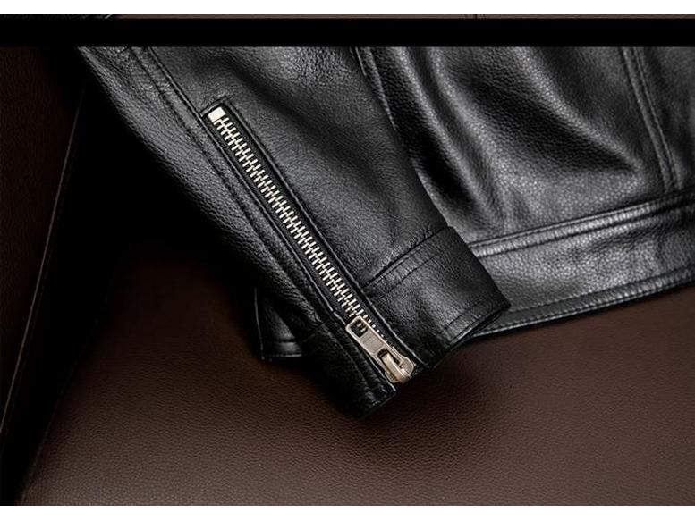 Męska kurtka ze skóry bydlęcej - Kołnierz wykładany, Krótki krój z bawełnianą podszewką, Duże rozmiary, Trend jesień/zima.