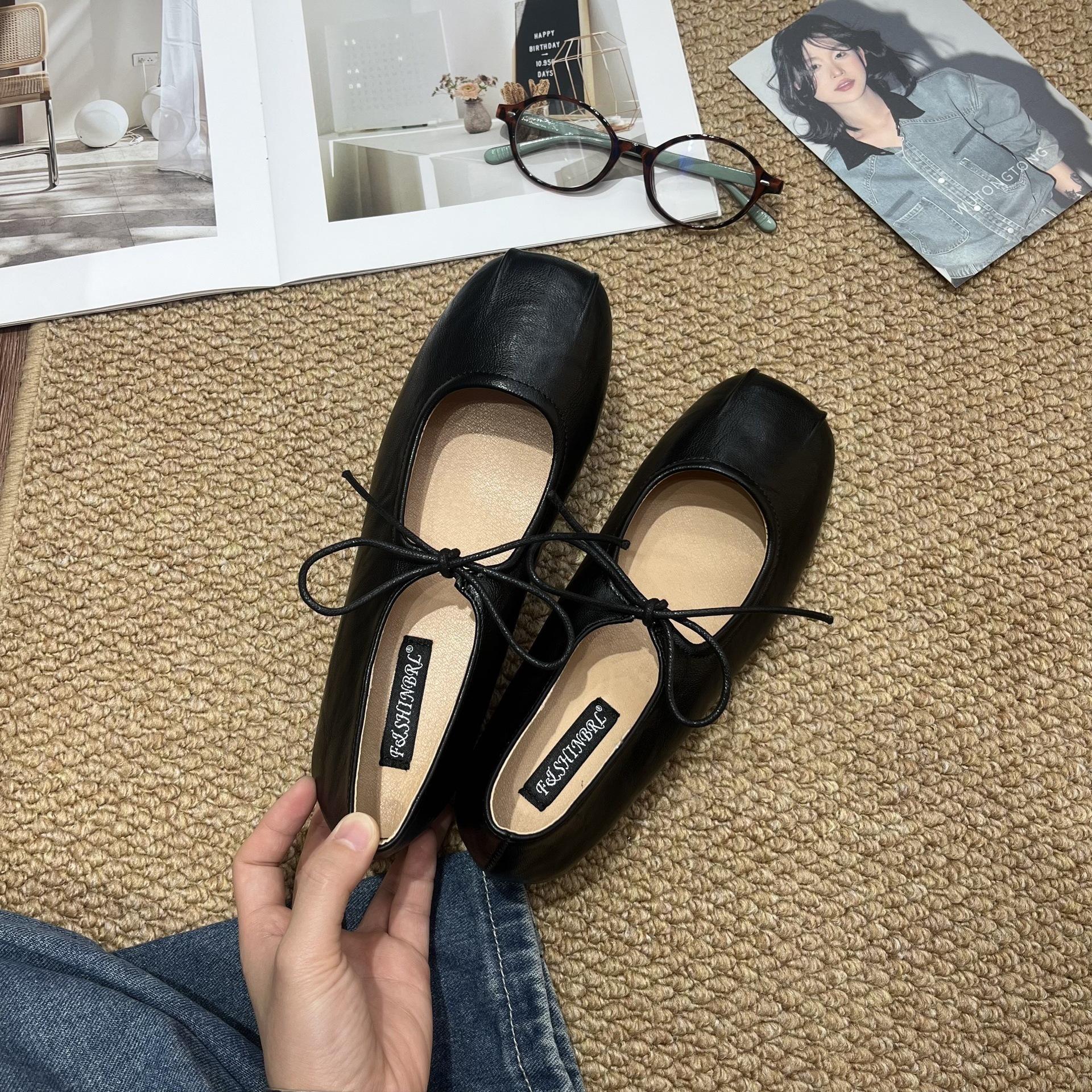 

French round head lace-up bow ballet single shoes femininity retro shallow mouth casual flat bottom Mary Jane 39 серебряный