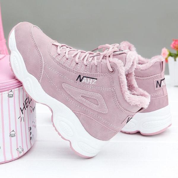 Womens Winter Plush Velvet Warm Cotton Shoes Winter Warm Cotton Boots High Top Sneakers Ladies Chunky Casual Wedge Sneakers Platform Fur Boots