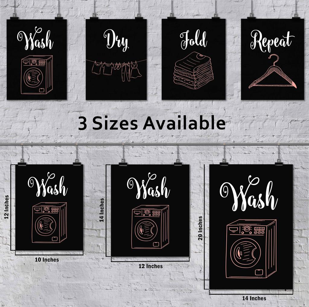 Inkdotpot 4 Piece Laundry Poster for Laundry Room Decor Wash Dry Fold Repeat , Laundry Room Posters Wall Art