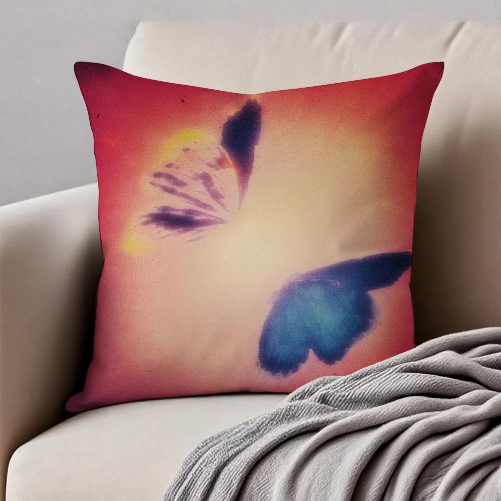 Vintage Butterfly Ins Anime Style Art Cushion Cover Pillowcase Antidustmite Invisible Zipper Short Plush Sofa Cushion
