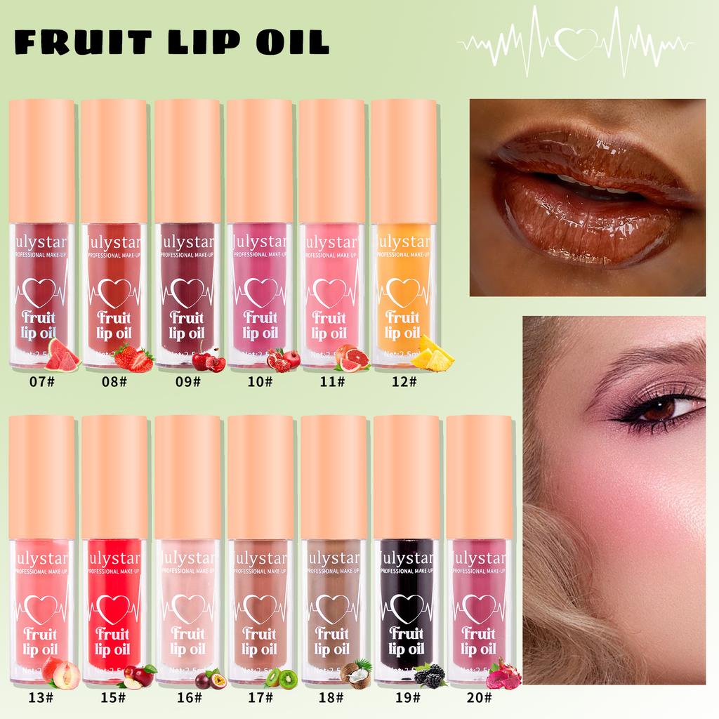 Julystar 20 Color Fruit Lip Gloss Pearlescent Dudu Lip Moisturizing and Moisturizing Mirror Water Light Temperature Changing Lip Oil