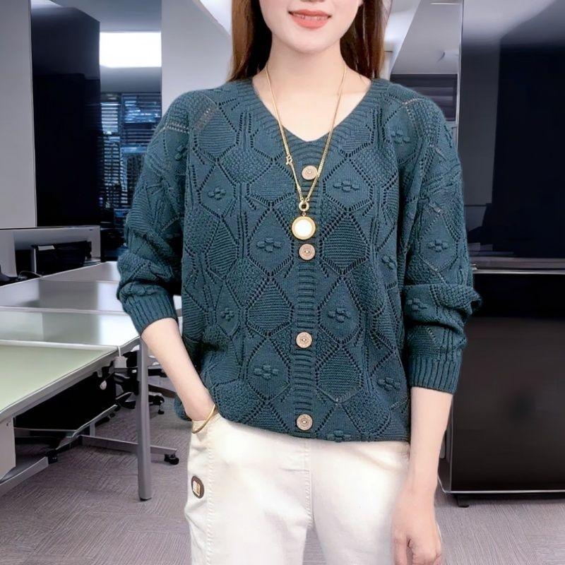Plus Size Mint Mambo Women s Hollow Mother Sweater Spring and Autumn Outer Clothes Women 6XL