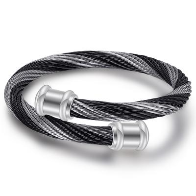 Nuovo bracciale in acciaio inossidabile da 6 mm con cavo intrecciato retrò sfumato in titanio e acciaio semplice aperto