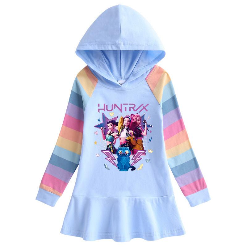 Girls Kpop Rumi Zoey Mira Hunters Printed Long Sleeves Hooded Dress