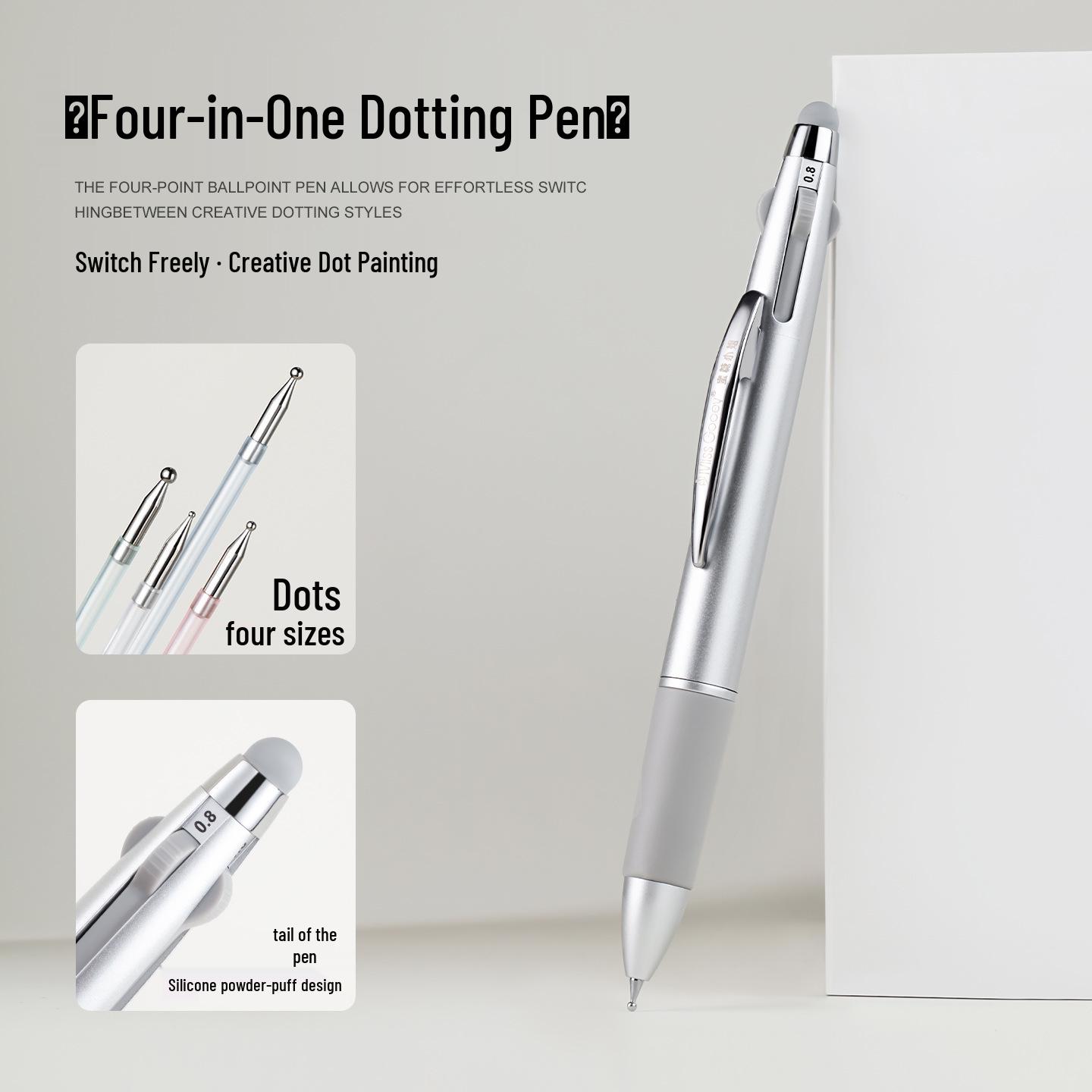 Multi-Functional 4-in-1 Dotting Pen: Double-Headed Press-Type for Polka Dots, Flower Painting, and Erasable Magic Mirror Powder.