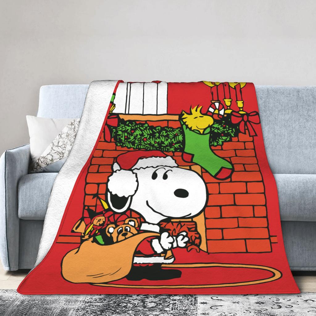 Snoopy Santa Merry Christmas Blankets Fleece Summer Multi-function Lightweight Thin Throw Blankets for Home Office Bedspread